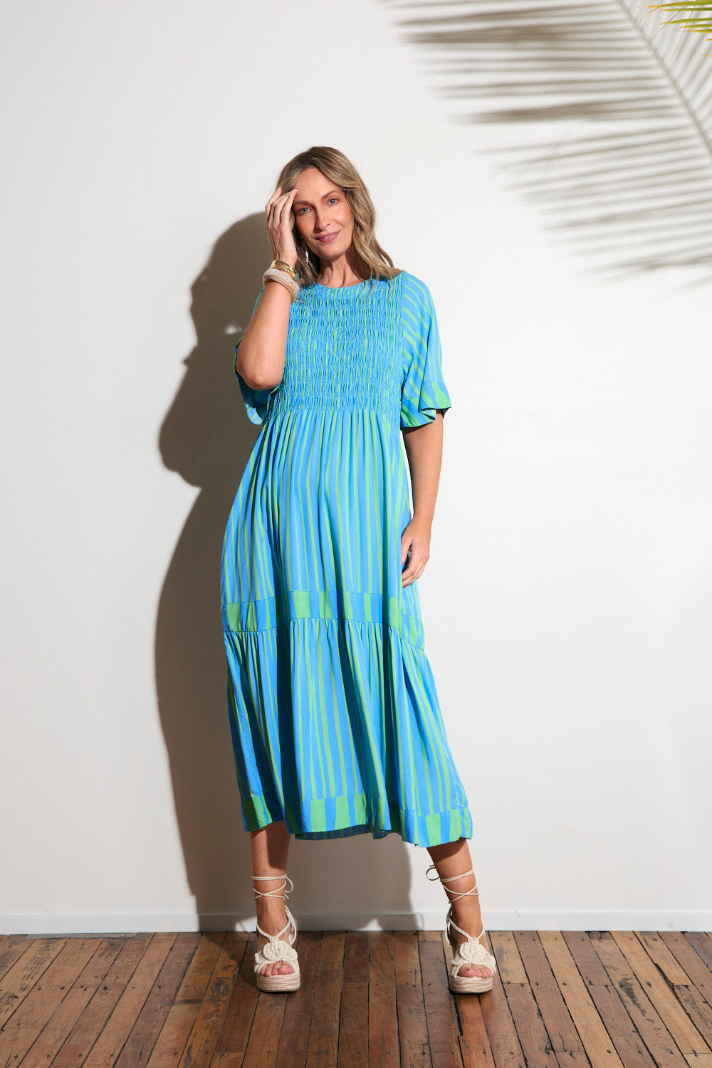 Minden Shirred Dress in Tropical Spring