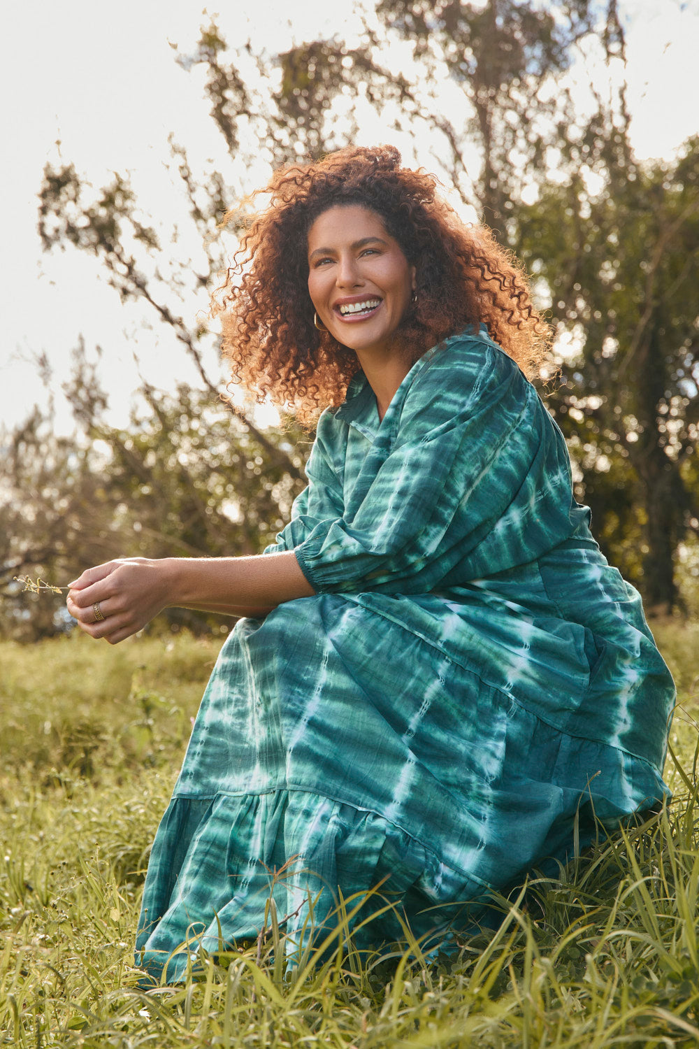 Mirabelle Frill Dress in Shibori Green
