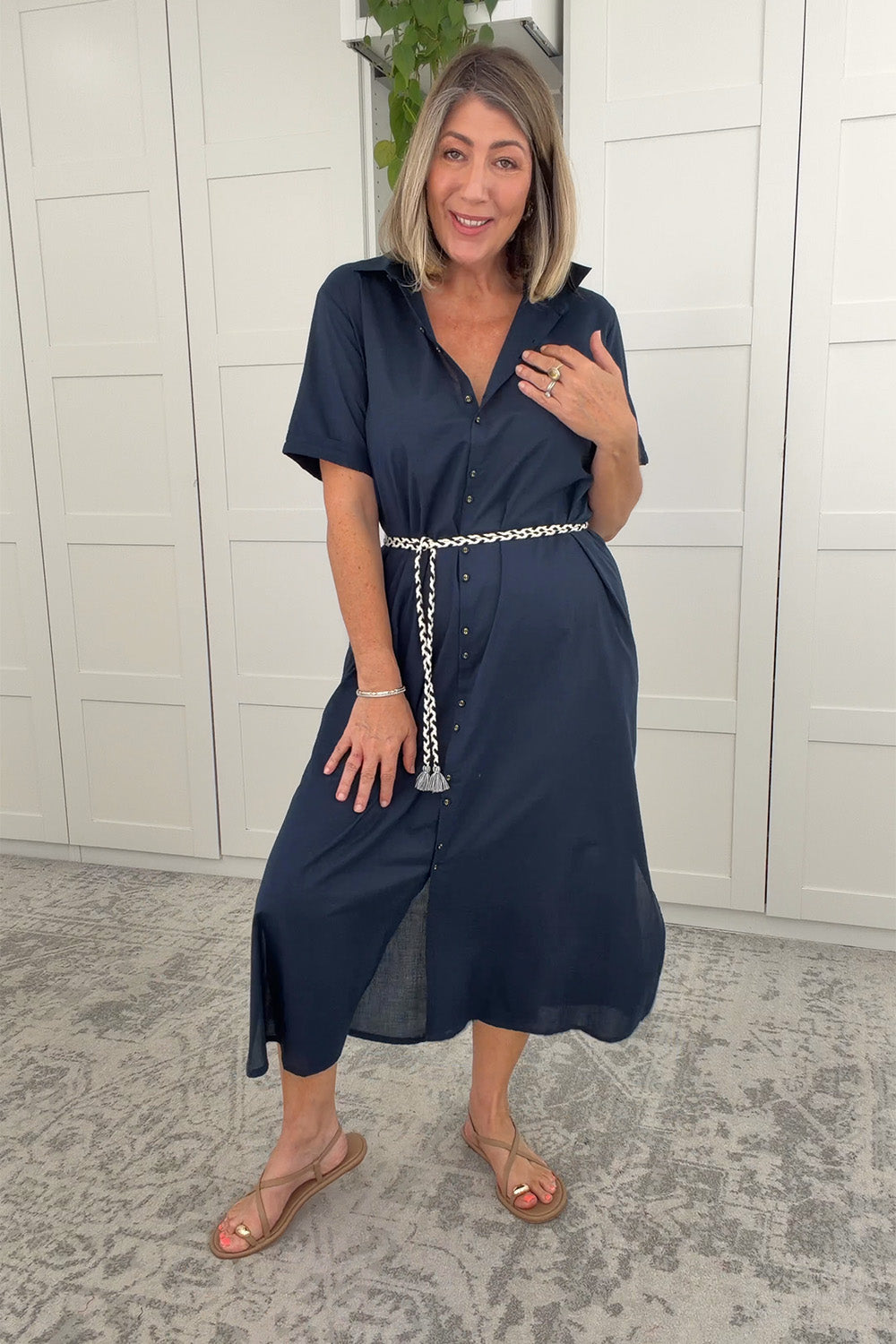 Amani Collared Dress in Navy