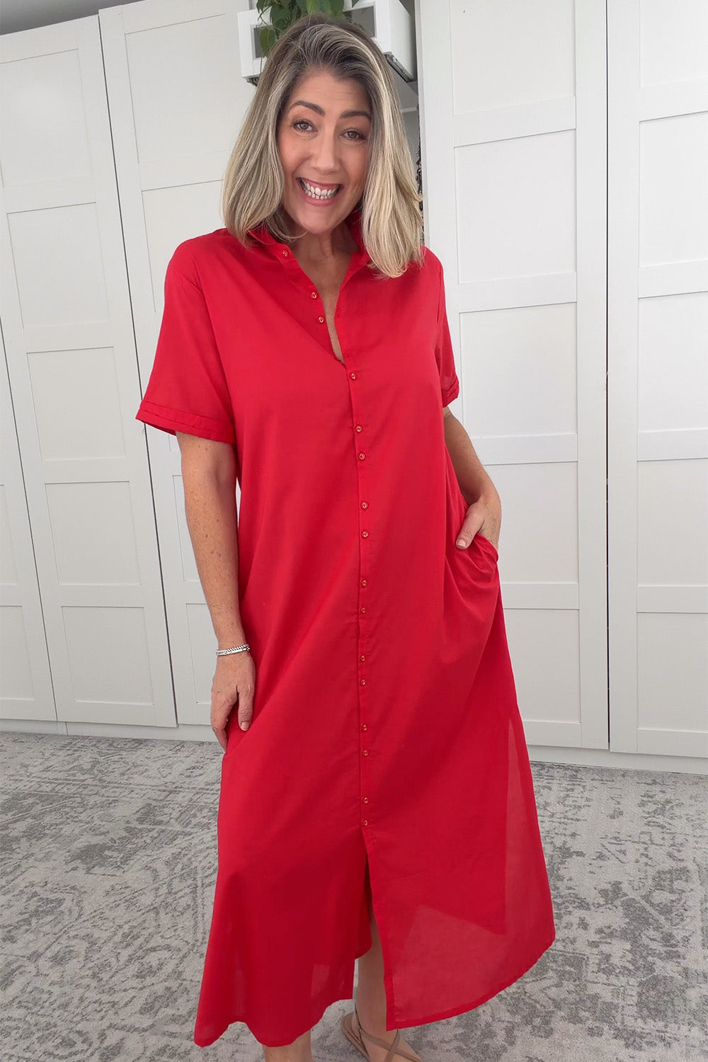 Amani Collared Dress in Racing Red