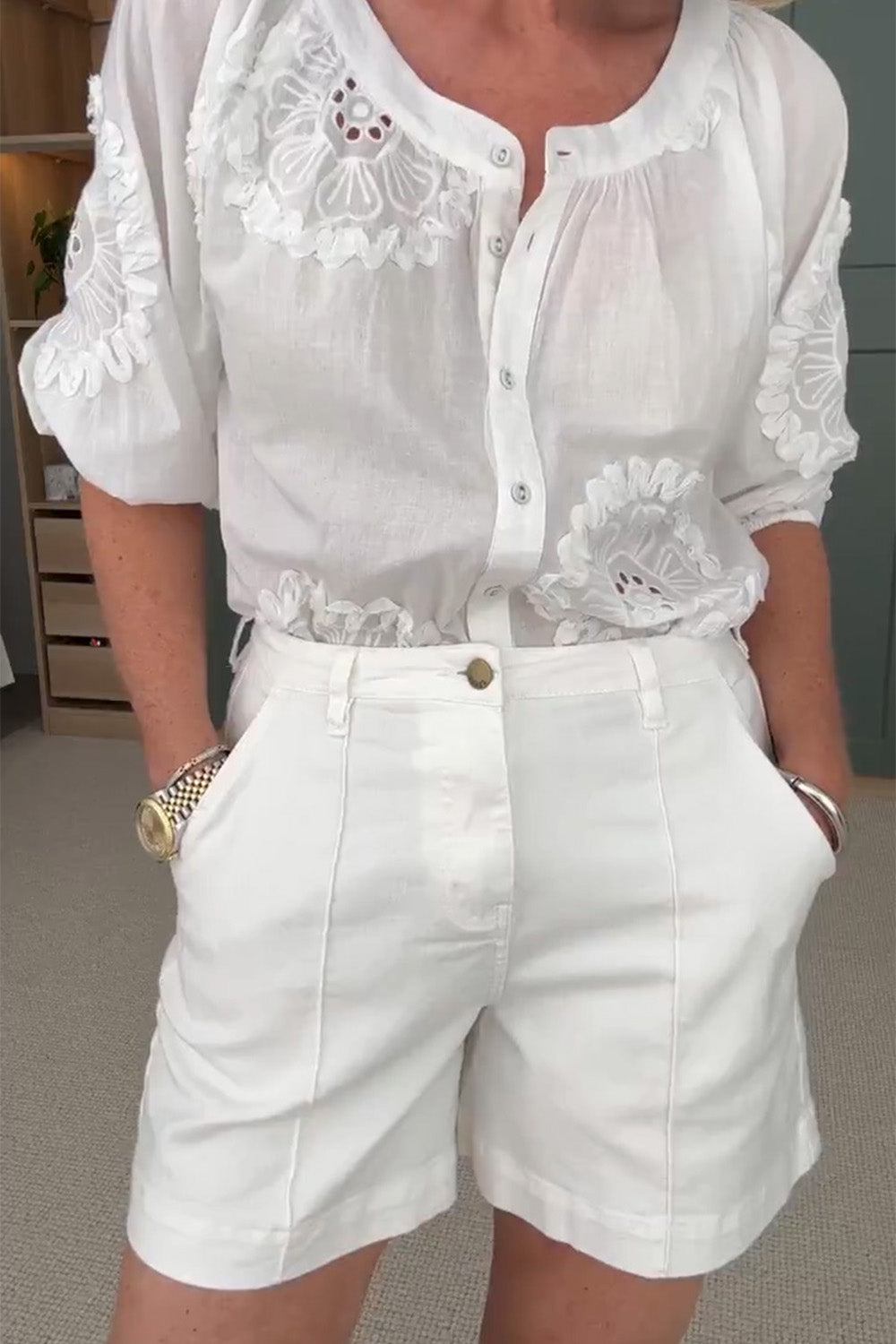 Lainey Denim A-Line Shorts in White
