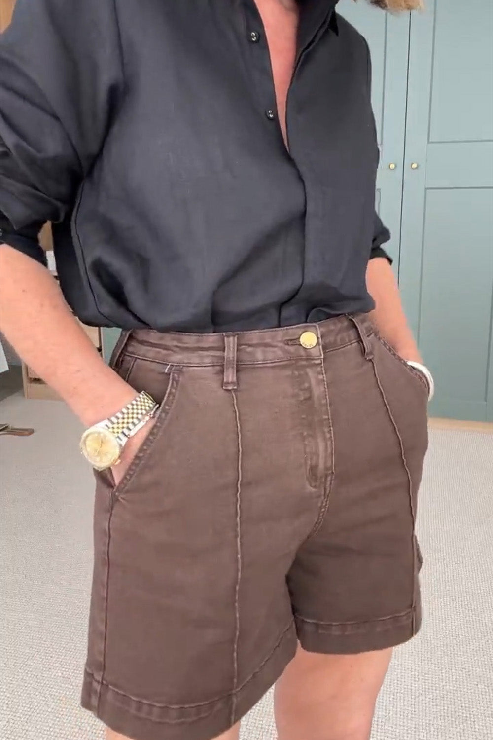 Lainey Denim A-Line Shorts in Chocolate