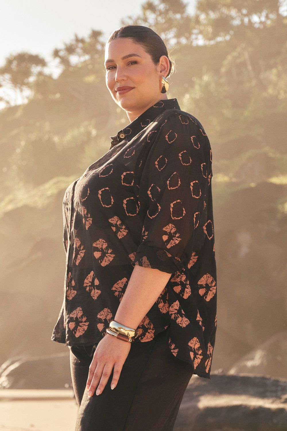 Natalia Cotton Silk Shirt in Stormflower