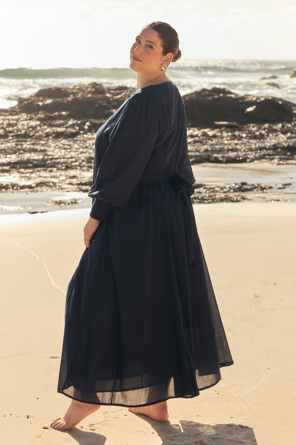 Ophelia Button Through Dress in Navy, Maxi Dress - Adrift Clothing