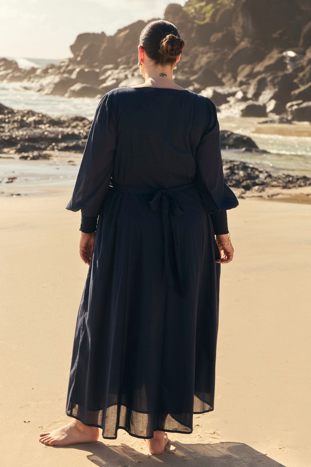 Ophelia Button Through Dress in Navy, Maxi Dress - Adrift Clothing
