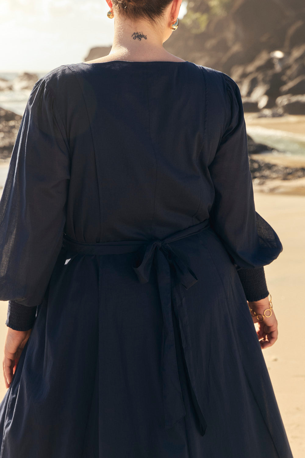 Ophelia Button Through Dress in Navy, Maxi Dress - Adrift Clothing
