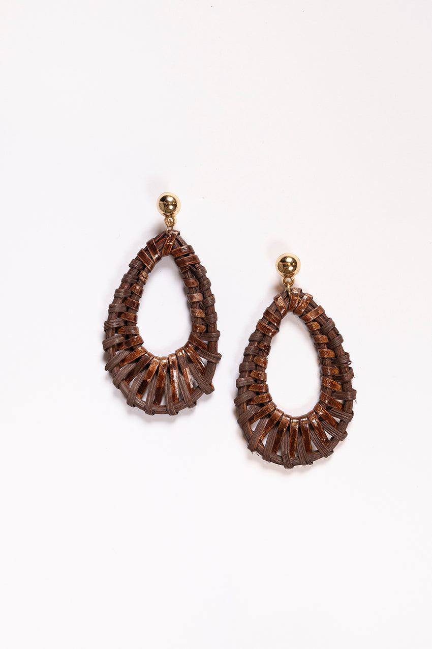 Oval Raffia Earrings in Brown
