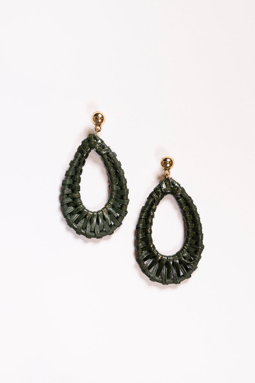 Oval Raffia Earrings in Olive