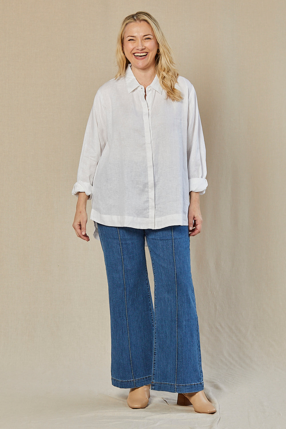 Oversized Linen Boyfriend Shirt in White