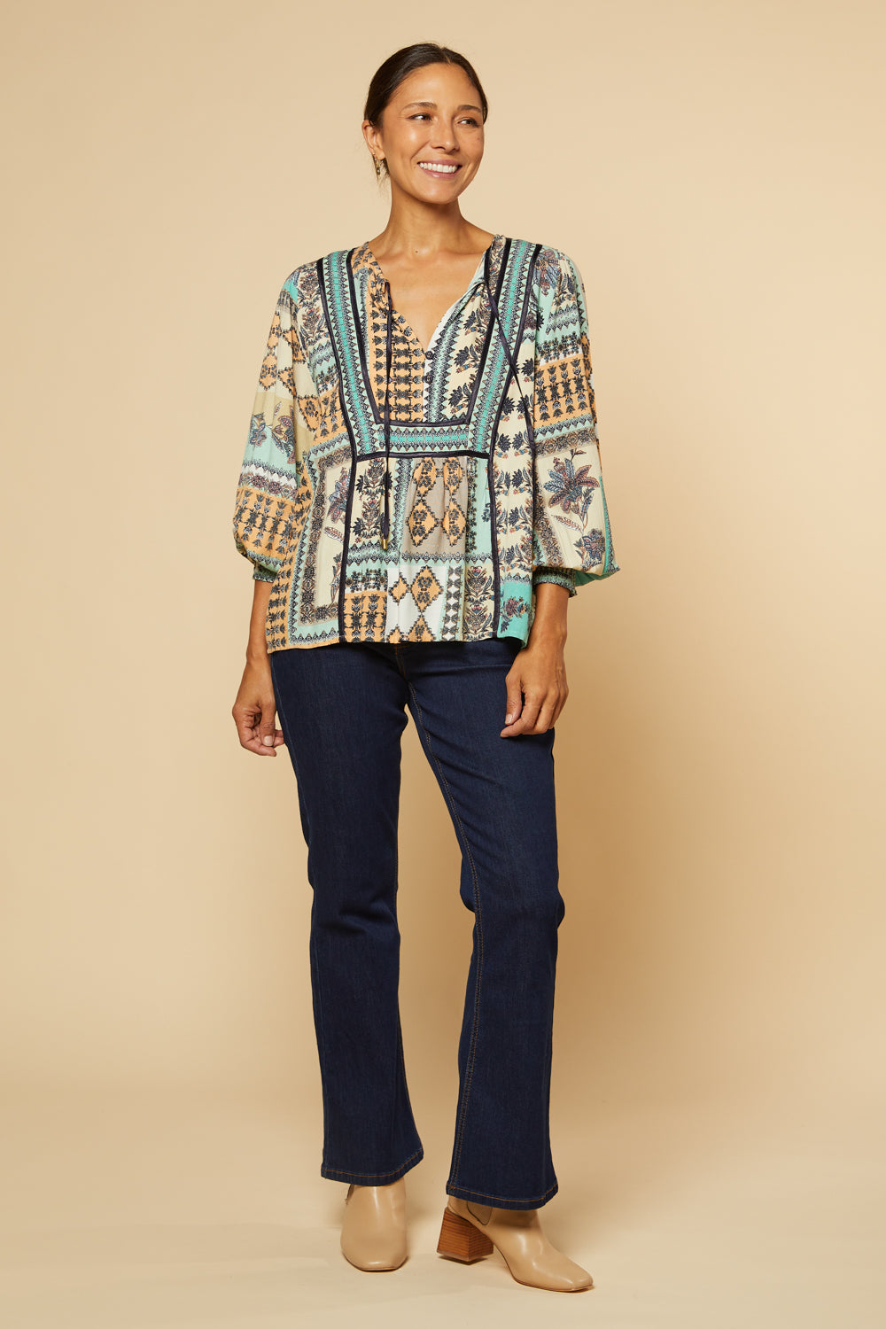Radha Peasant Blouse in Torino, Blouse - Adrift Clothing