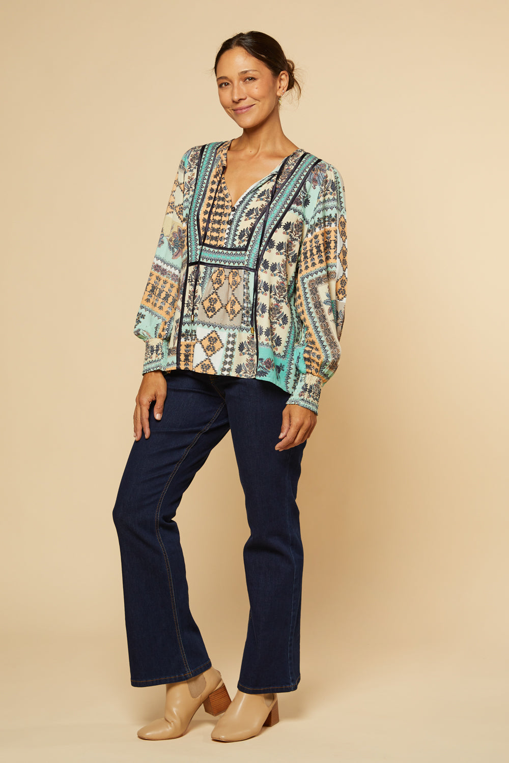 Radha Peasant Blouse in Torino, Blouse - Adrift Clothing