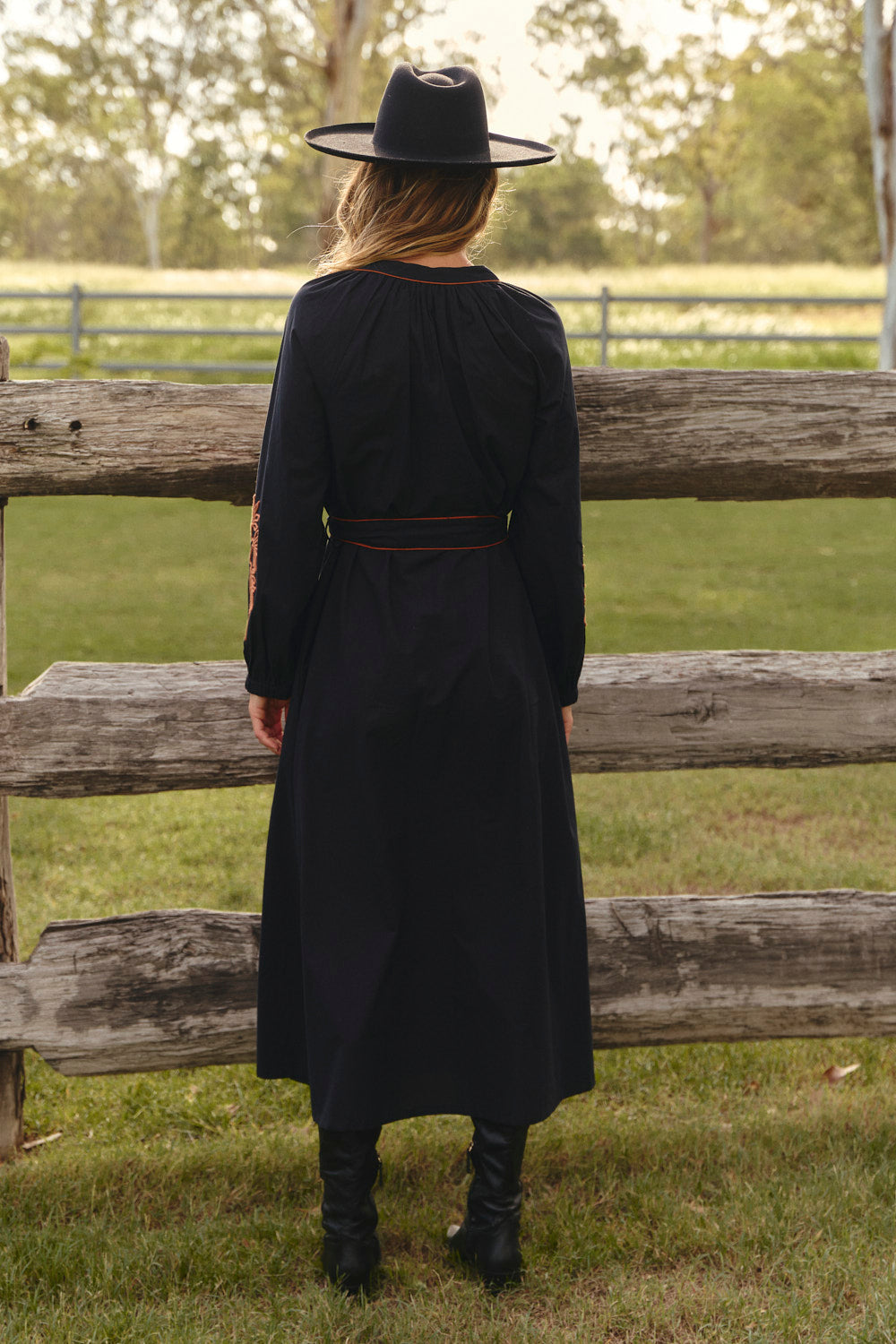 Robin Belted Dress in Inkwell Black in breathable 100% cotton, designed in Brisbane Australia