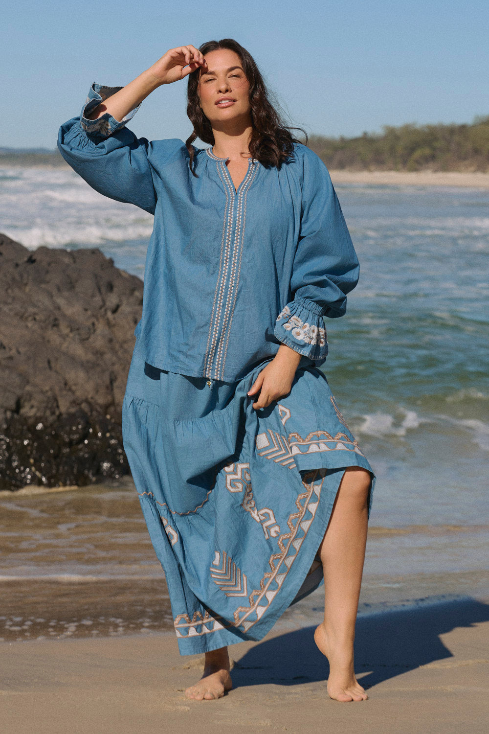 Robin Chambray Frill Blouse in Eterna