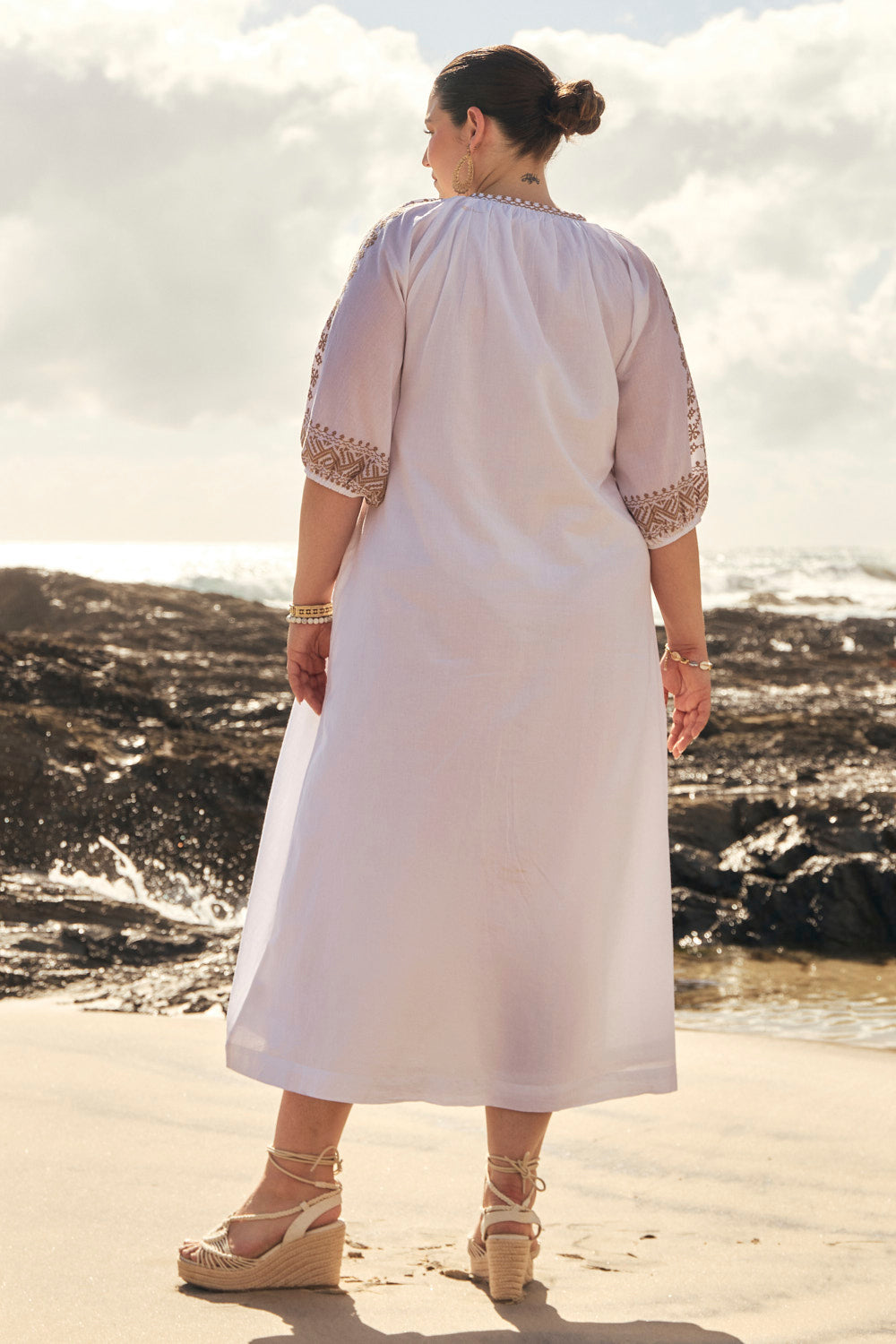 Robin Embroidered Dress in Alabaster