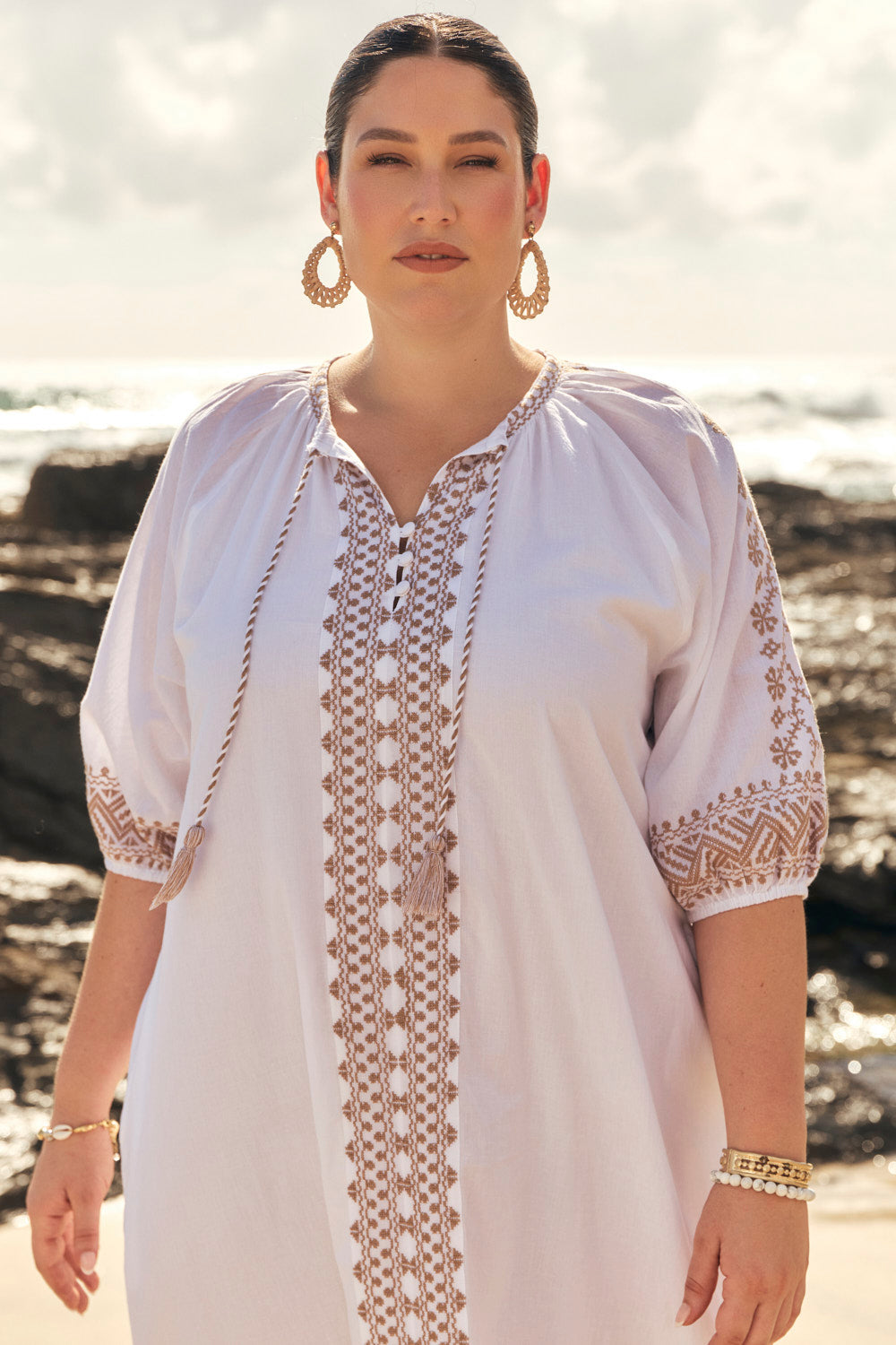 Robin Embroidered Dress in Alabaster