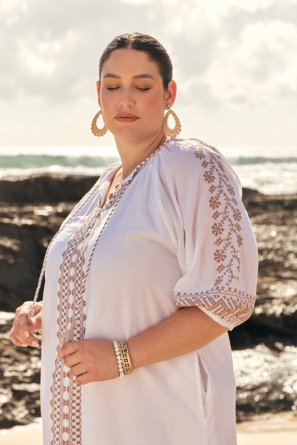 Robin Embroidered Dress in Alabaster