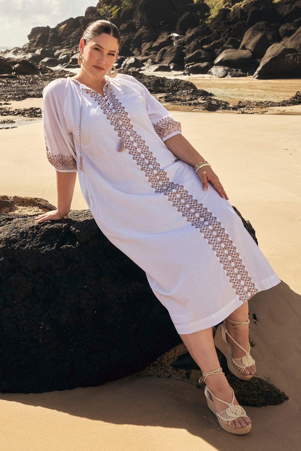 Robin Embroidered Dress in Alabaster