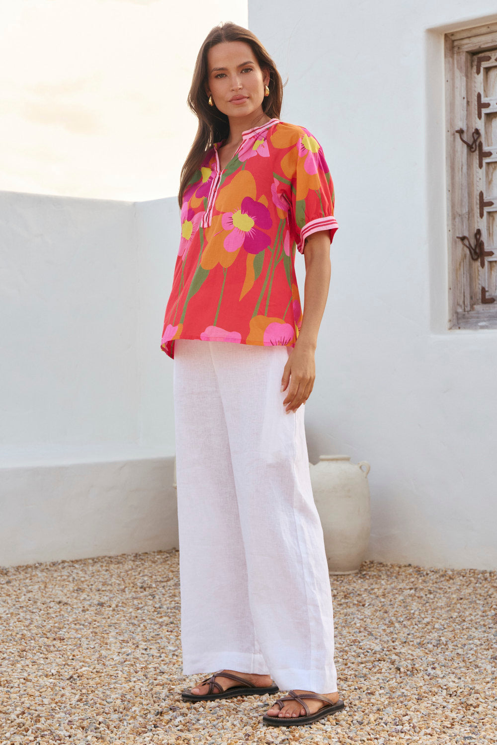 Robin Round Neck Blouse in Flamenco