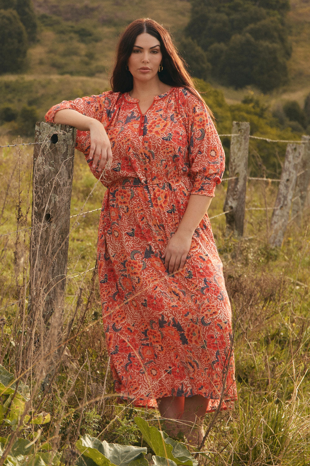 Robin Tunic Dress in Crimson Haze, Maxi Dress - Adrift Clothing