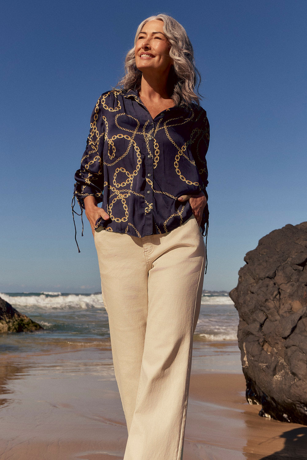 Romi High Neck Shirt in Meridian
