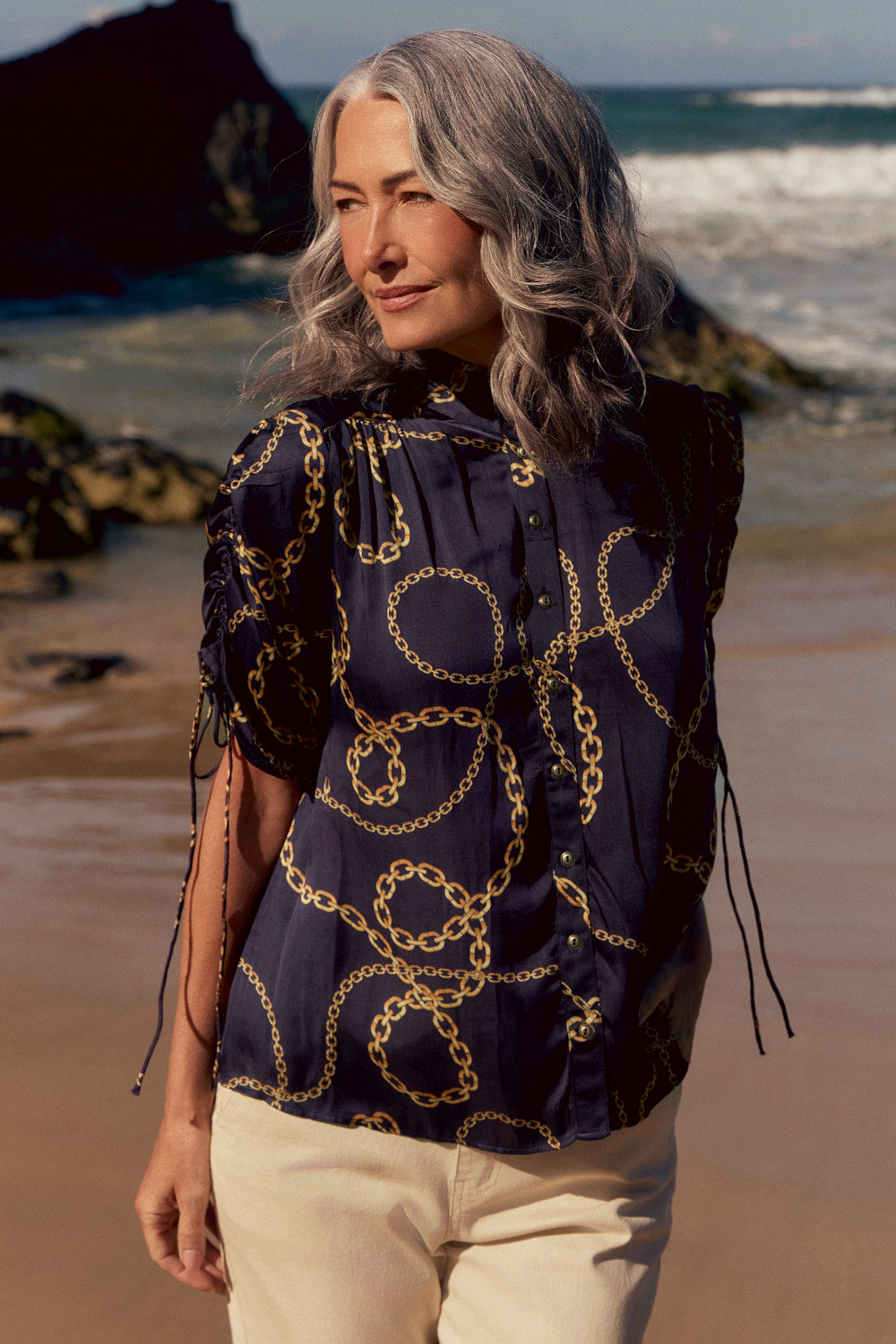 Romi High Neck Shirt in Meridian