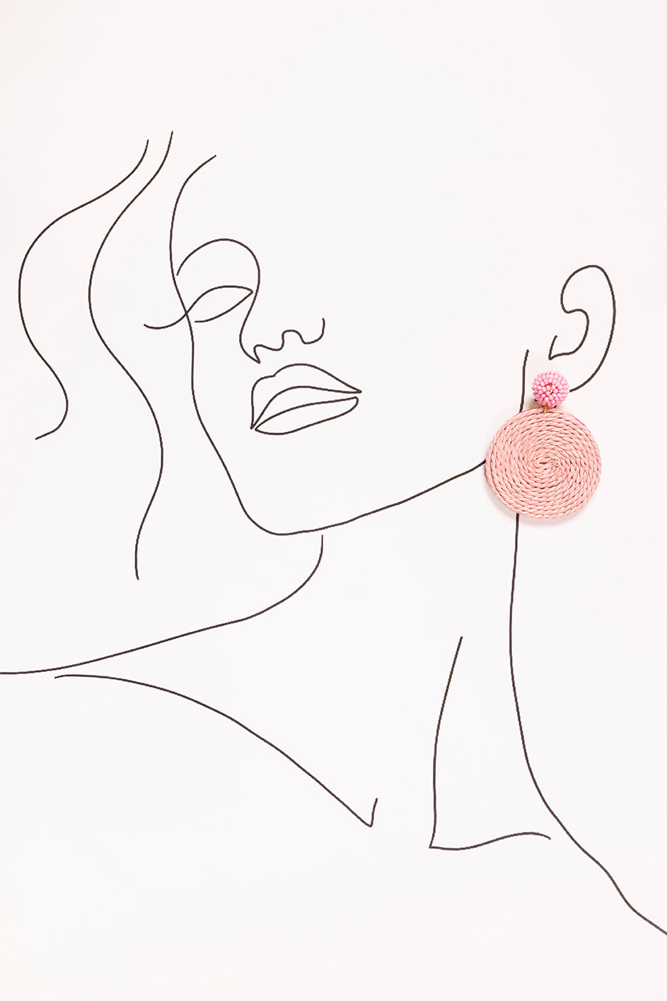 Round Beaded and Woven Earrings in Light Pink