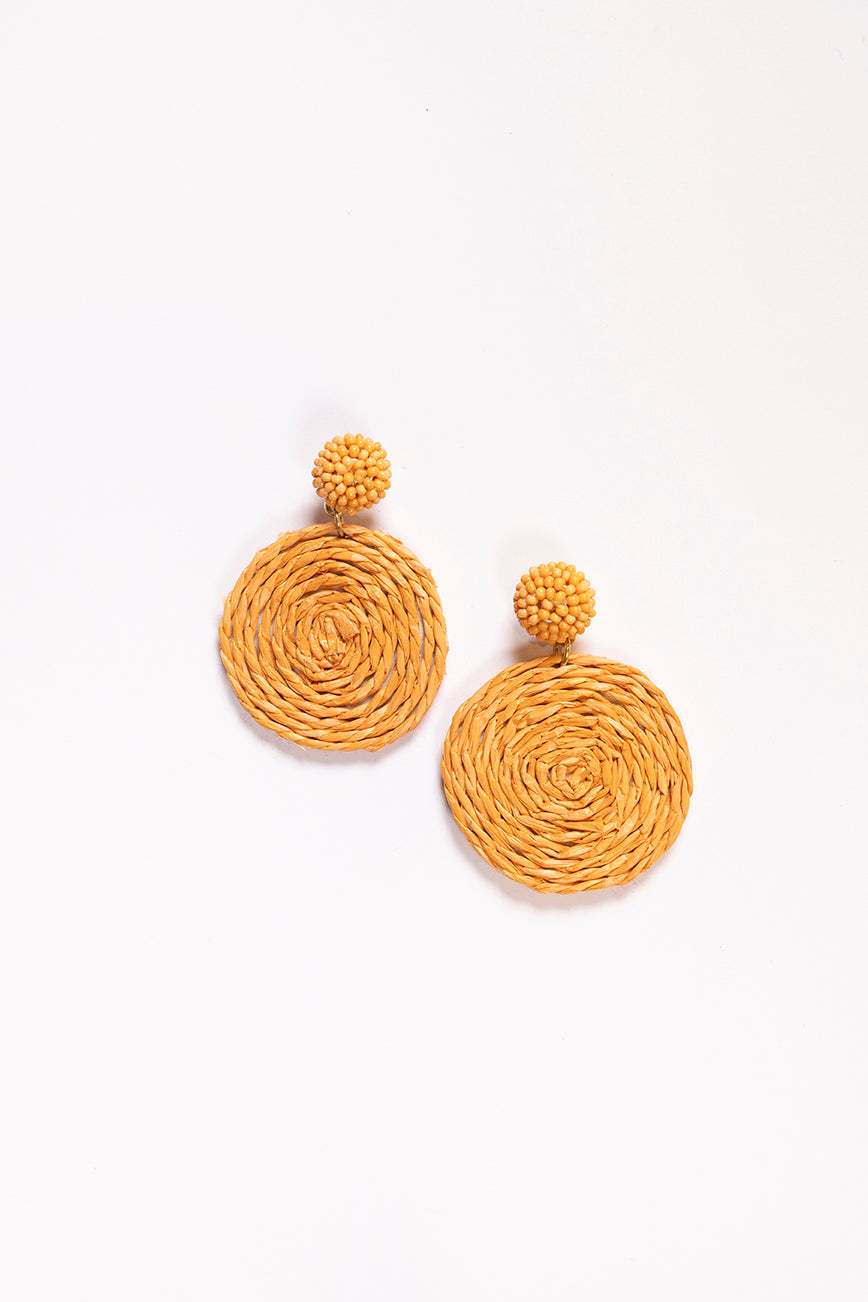 Round Beaded and Woven Earrings in Tangerine