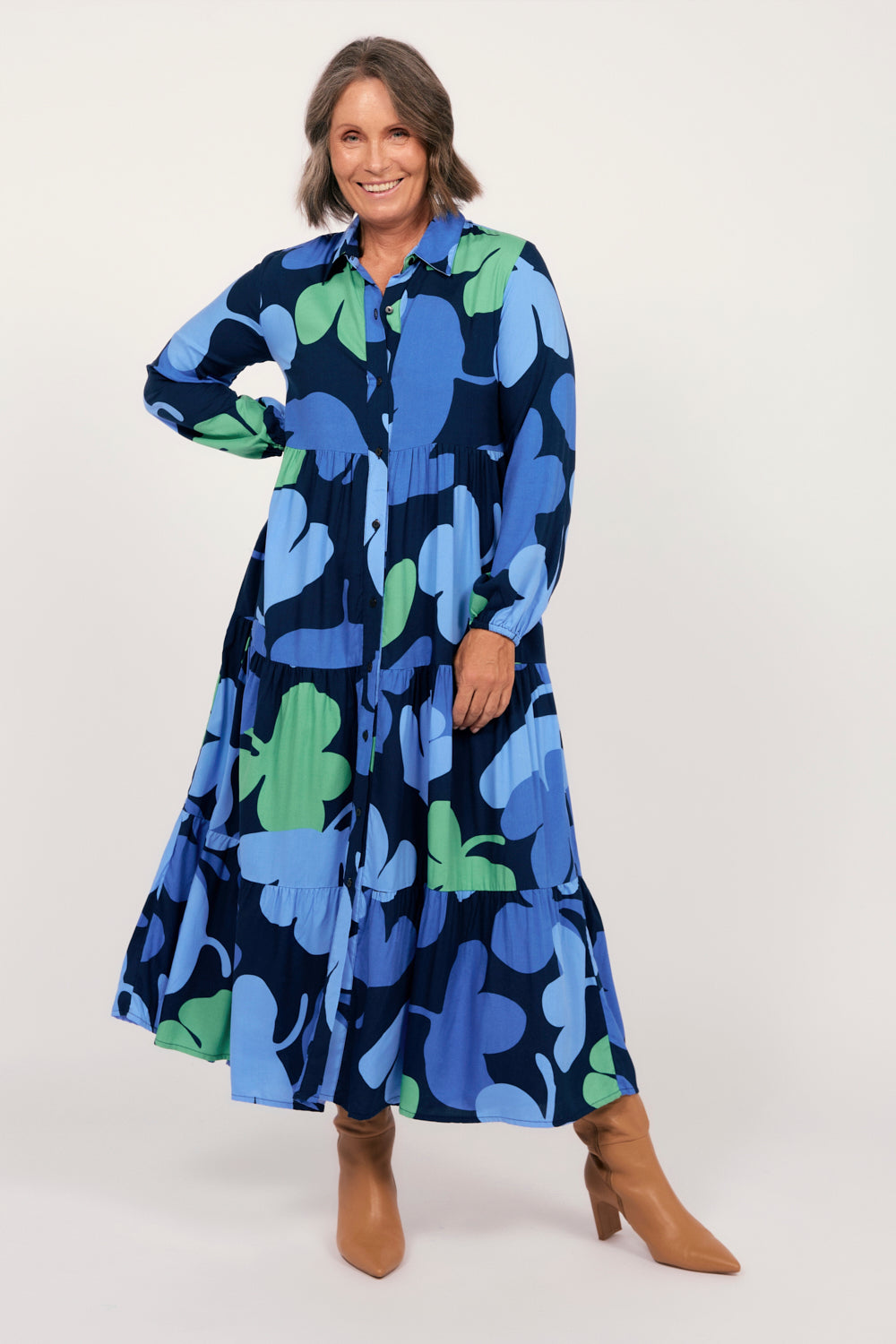 Sabre Button Through Dress in Wintergarden