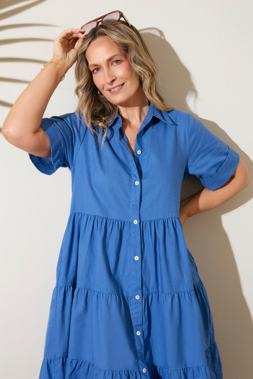 Sabre Collared Short Dress in Yale Blue