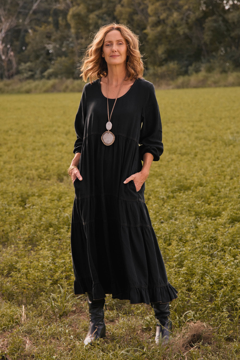 Sabre Tencel Maxi Dress in Black