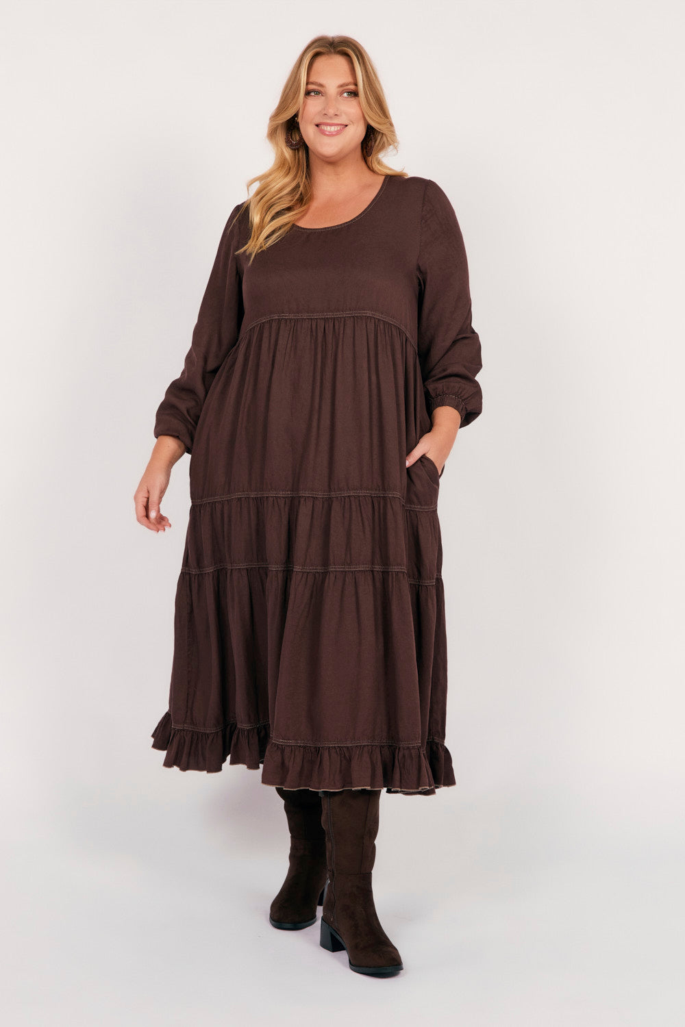 Sabre Tencel Maxi Dress in Chocolate, Maxi Dress - Adrift Clothing