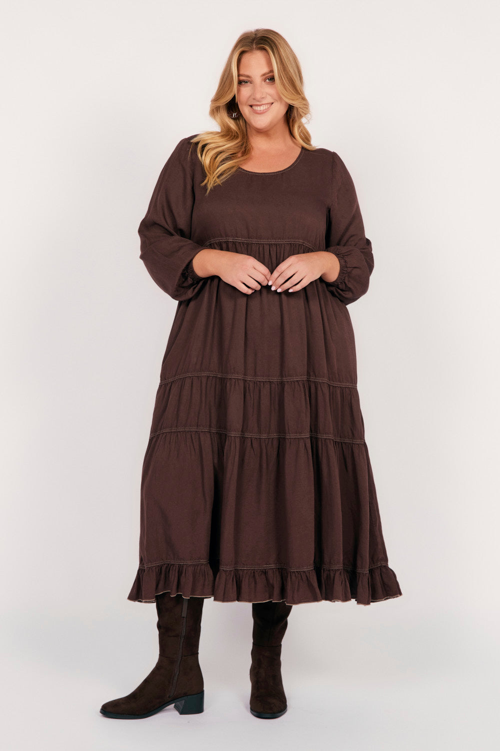Sabre Tencel Maxi Dress in Chocolate, Maxi Dress - Adrift Clothing
