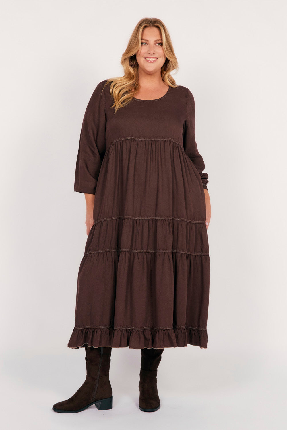 Sabre Tencel Maxi Dress in Chocolate, Maxi Dress - Adrift Clothing