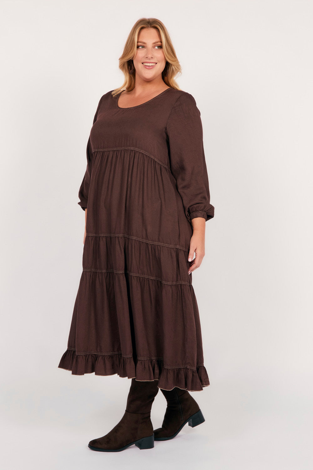 Sabre Tencel Maxi Dress in Chocolate, Maxi Dress - Adrift Clothing