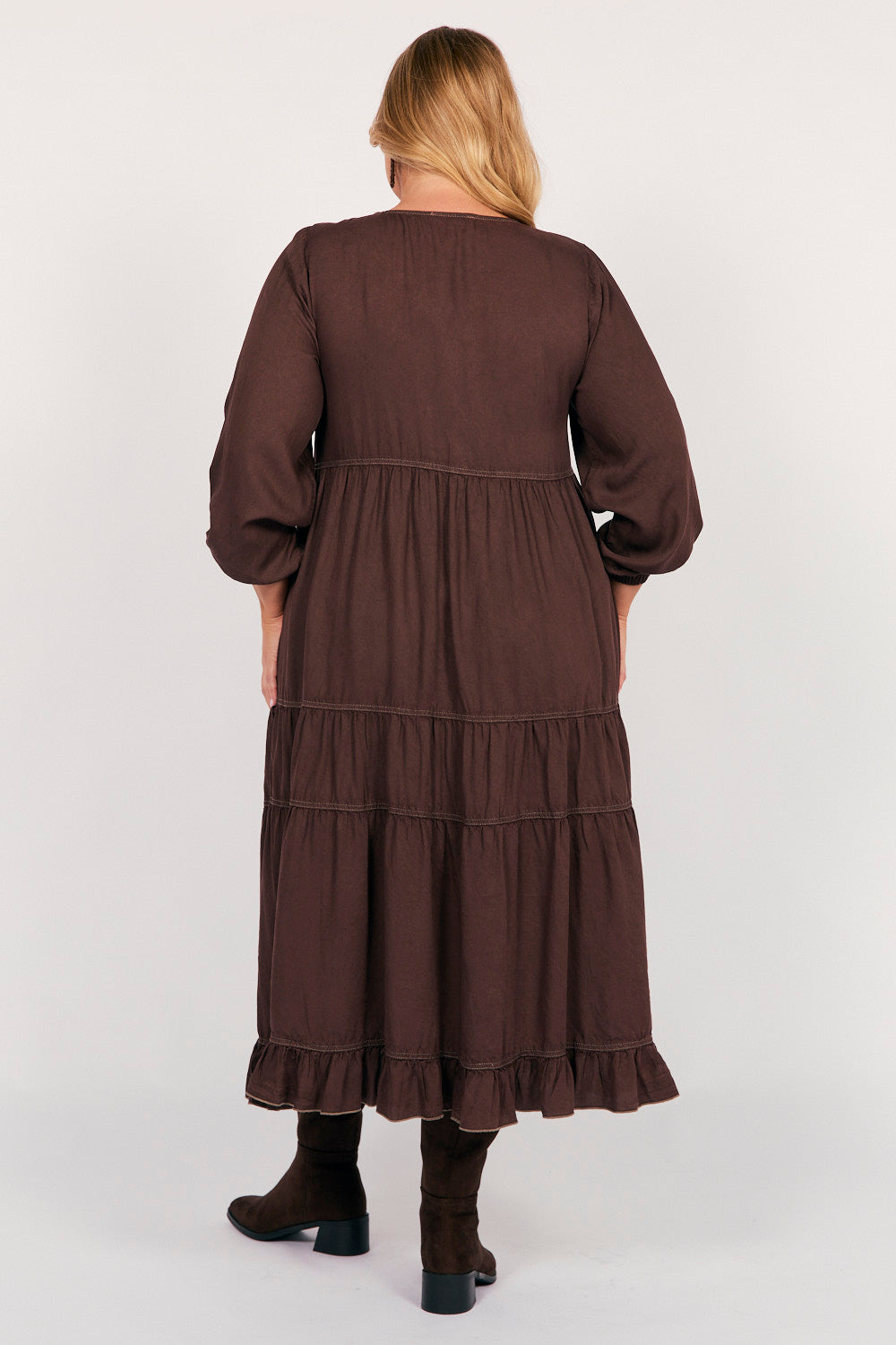 Sabre Tencel Maxi Dress in Chocolate, Maxi Dress - Adrift Clothing