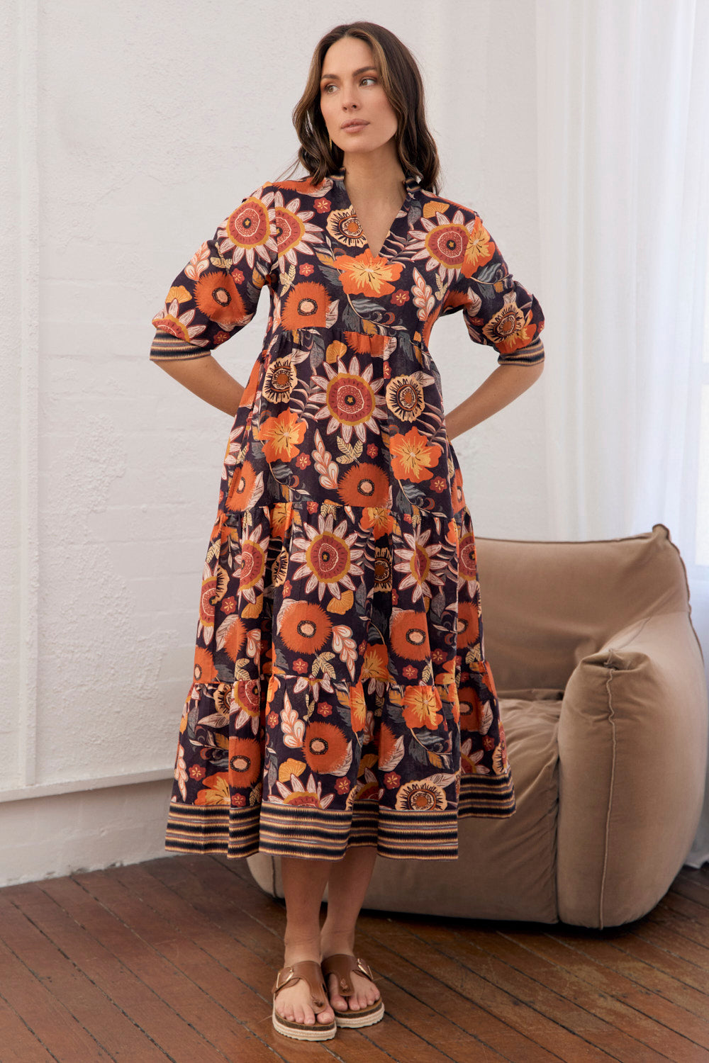 Sabre V-Neck Dress in Abigail