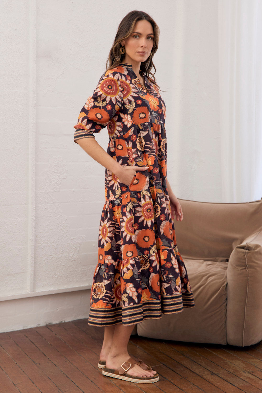 Sabre V-Neck Dress in Abigail