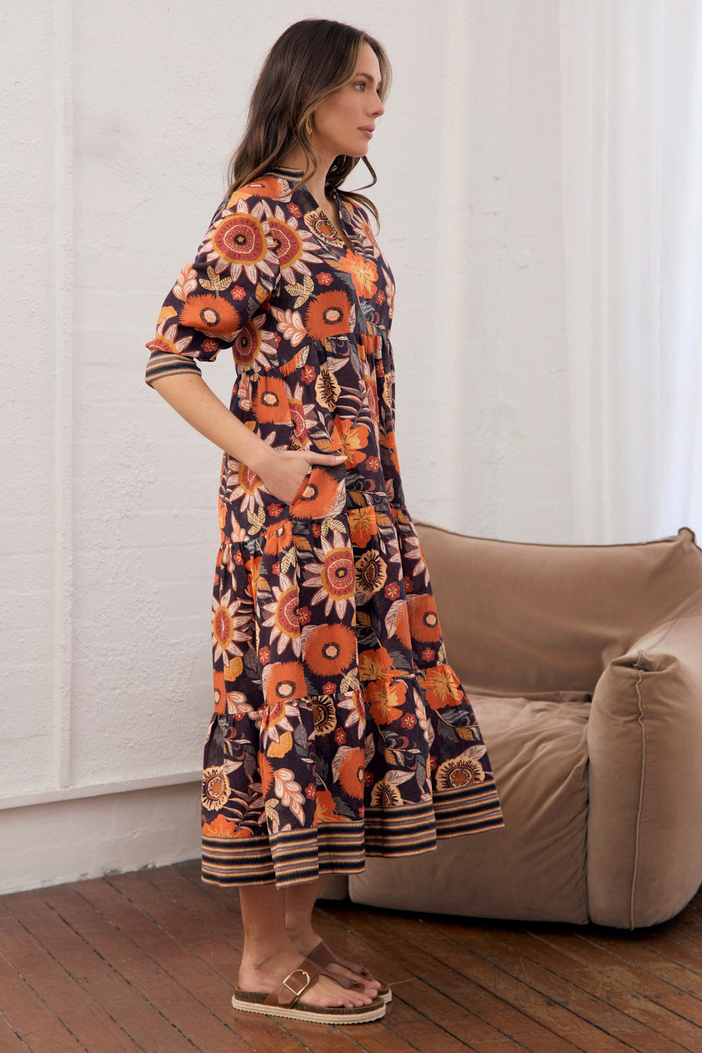 Sabre V-Neck Dress in Abigail