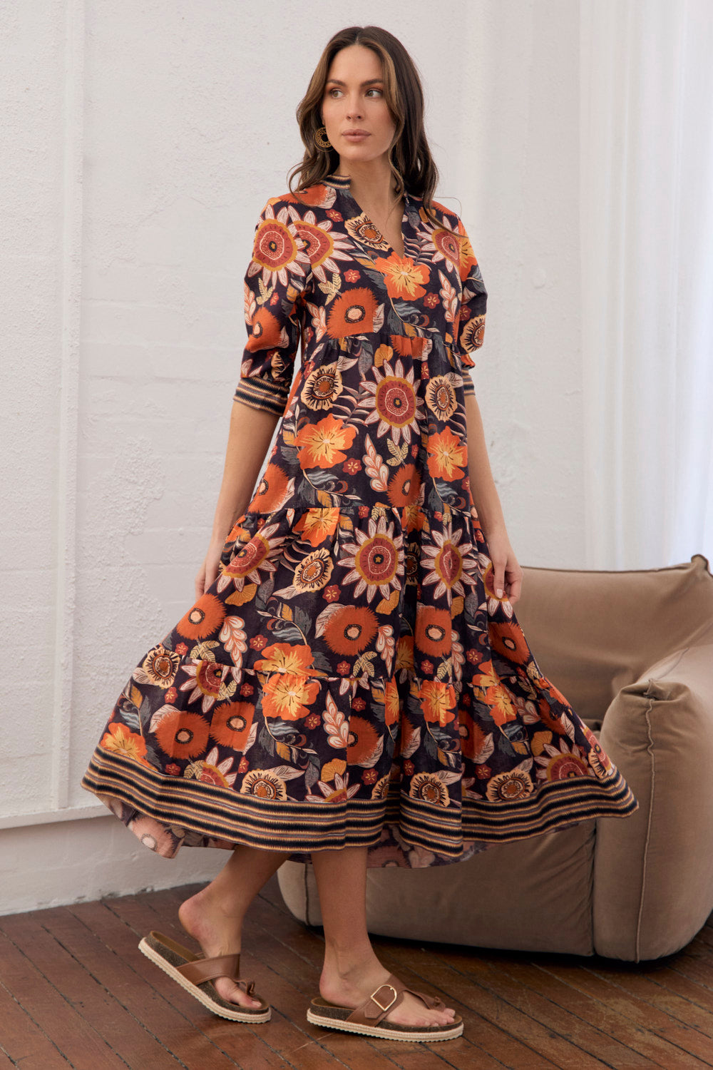 Sabre V-Neck Dress in Abigail