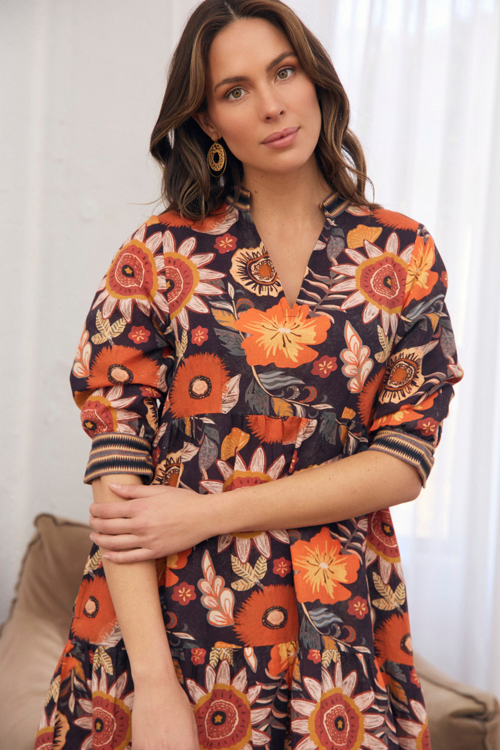Sabre V-Neck Dress in Abigail