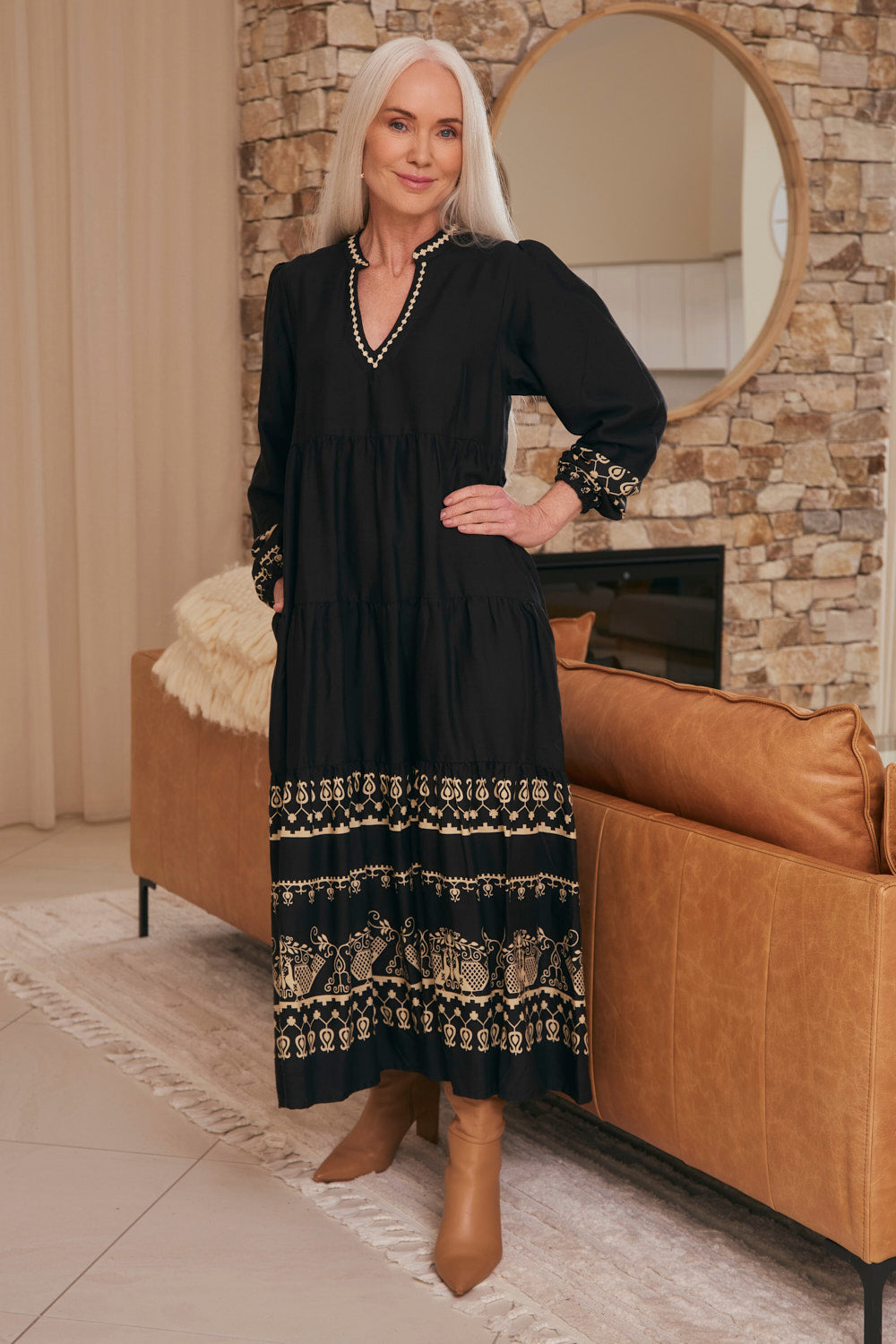 Sabre V-Neck Dress in Baroque