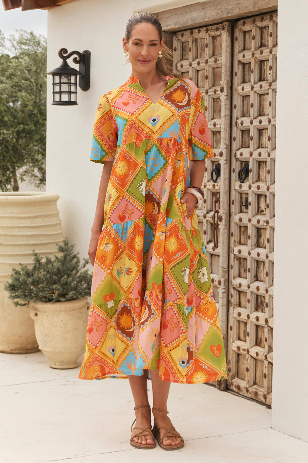 Sabre V-Neck Dress in Sunset Club