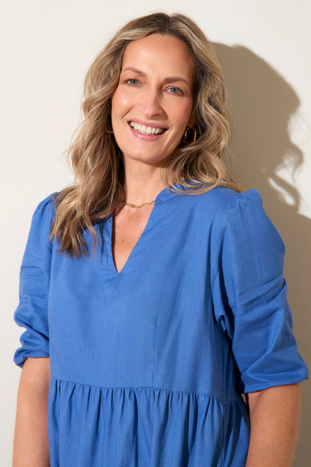 Sabre V-Neck Dress in Yale Blue