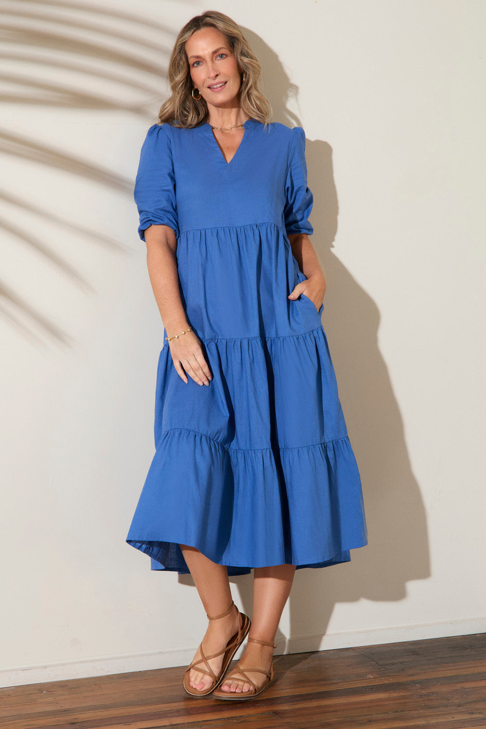Sabre V-Neck Dress in Yale Blue