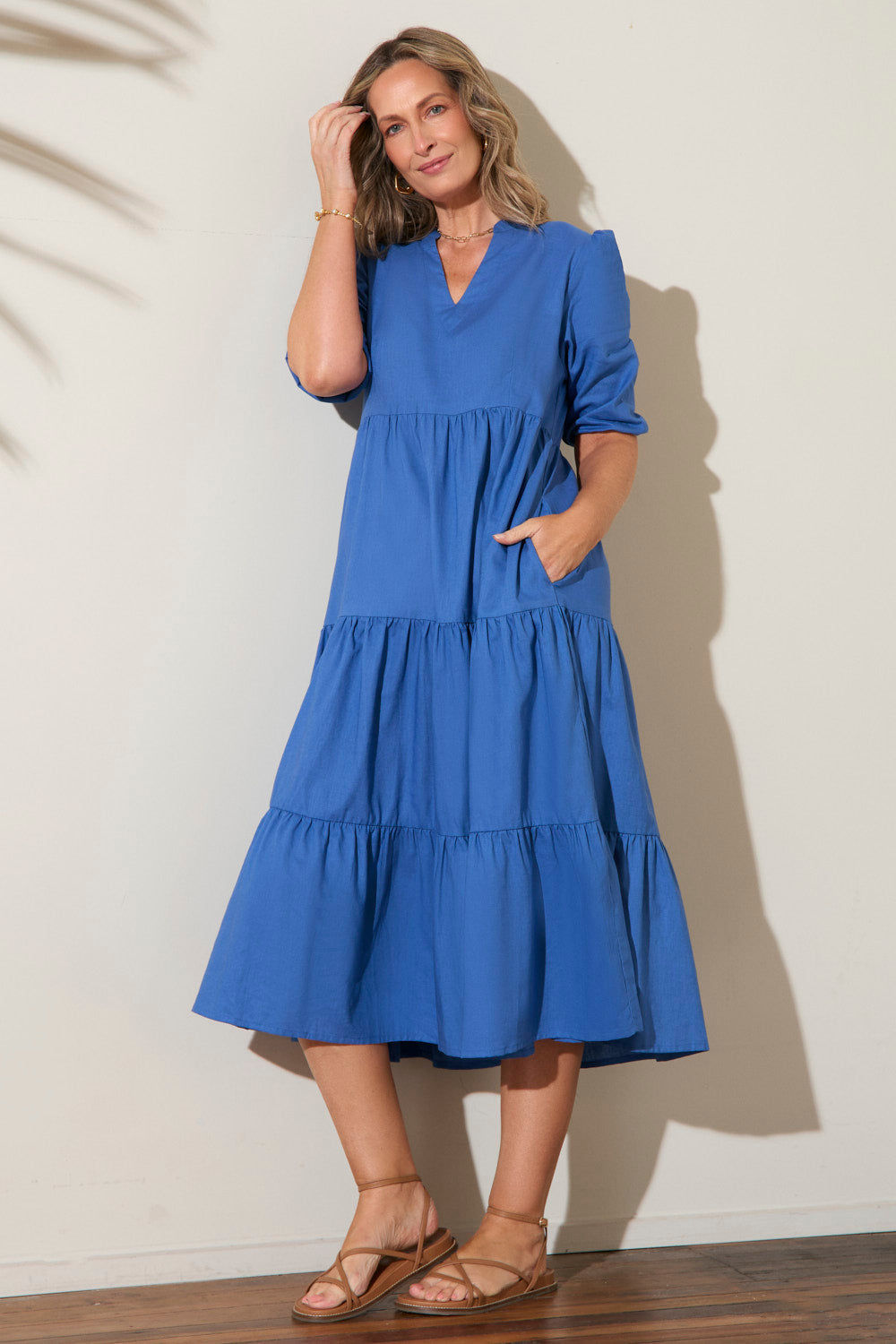 Sabre V-Neck Dress in Yale Blue