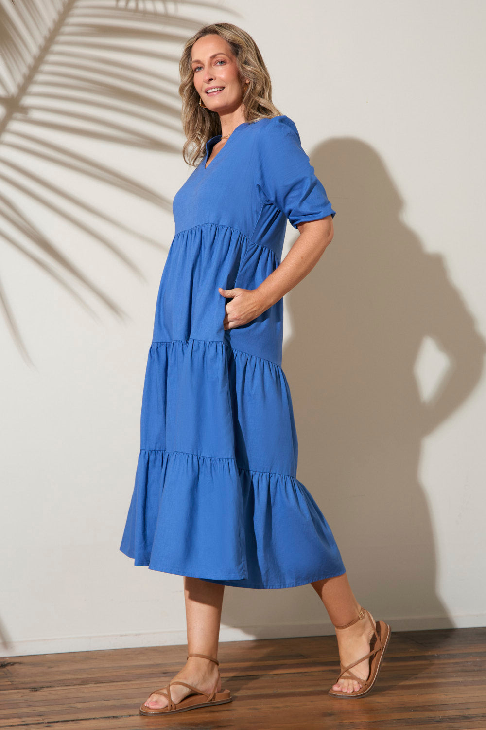 Sabre V-Neck Dress in Yale Blue