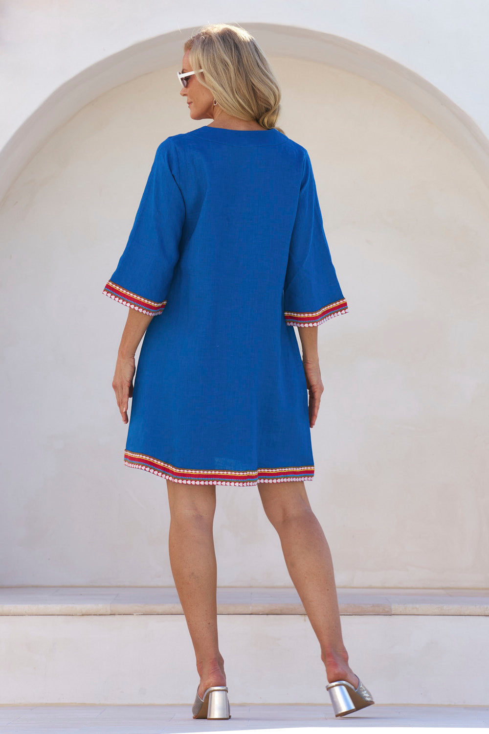 Sacha Linen Shift Dress in Mediterranean