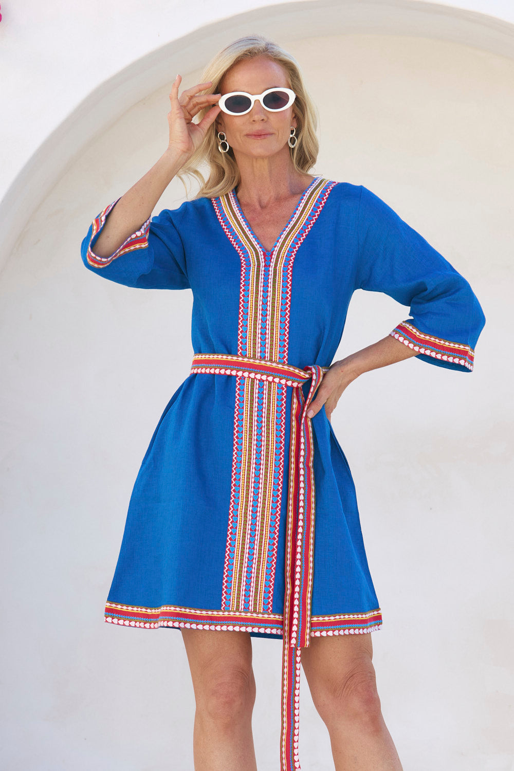 Sacha Linen Shift Dress in Mediterranean