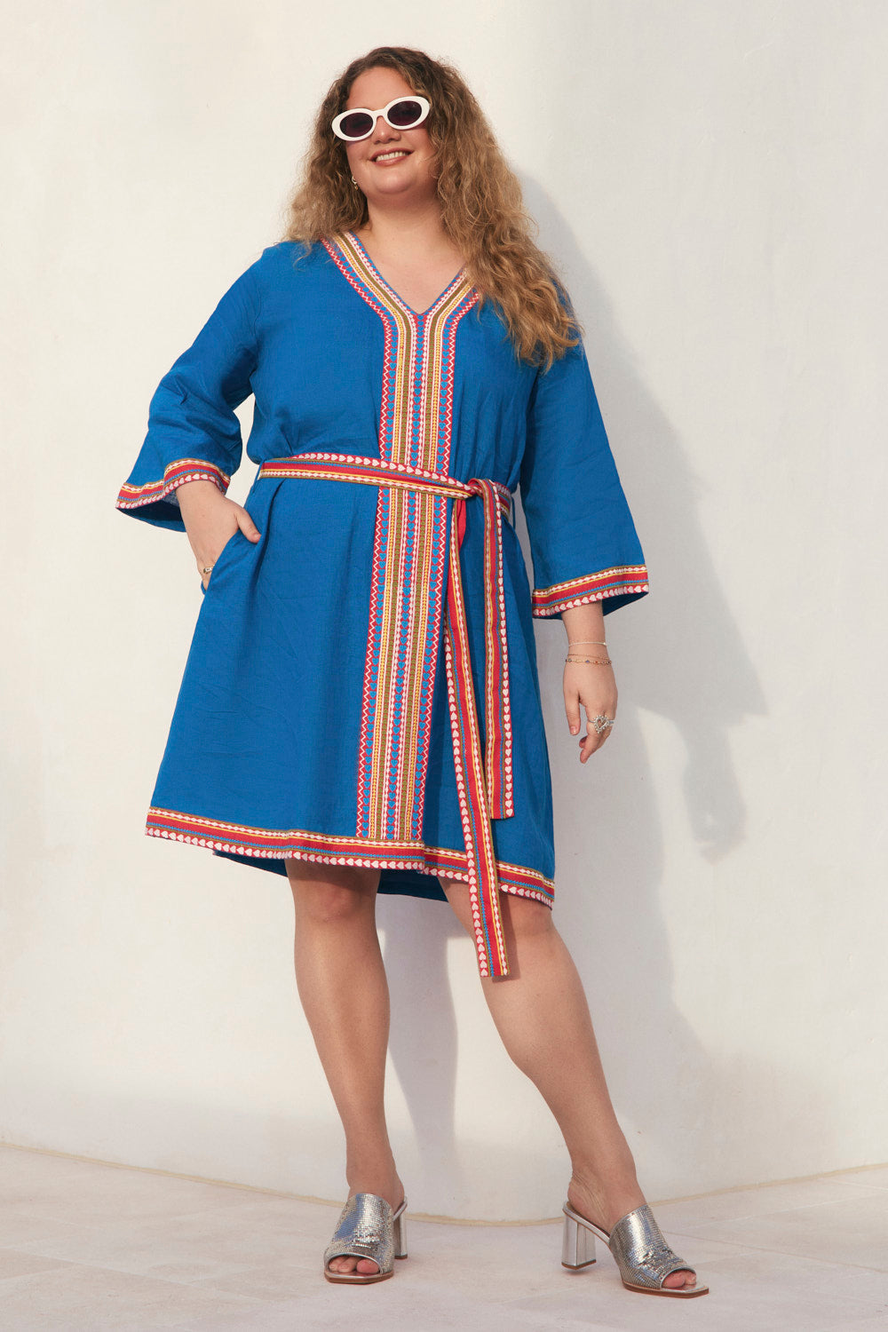 Sacha Linen Shift Dress in Mediterranean