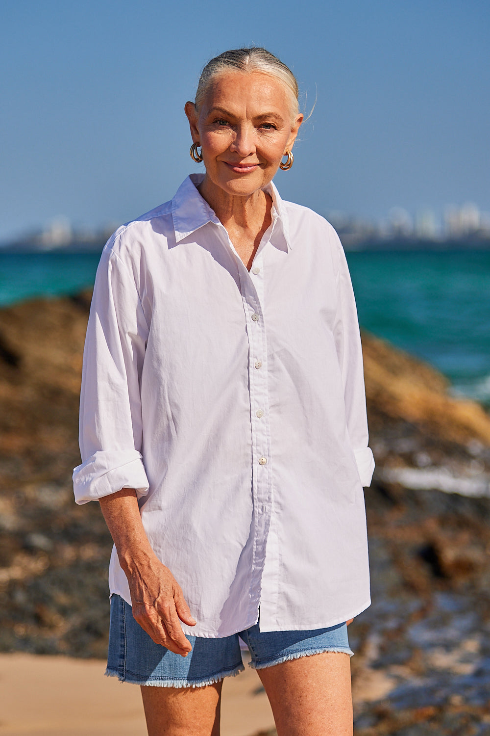 Sam Cotton Poplin Shirt in White, Blouse - Adrift Clothing